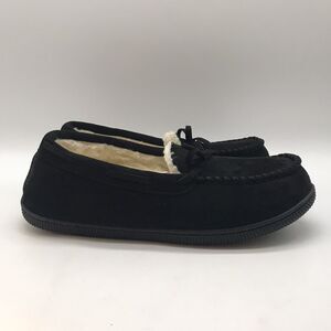 HomeTop Plush Fuzzy Lined Slippers Women’s 9 Black Bow Tie Slip On House Shoes